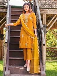 Kurta amarelo mostarda com dupatta trançada